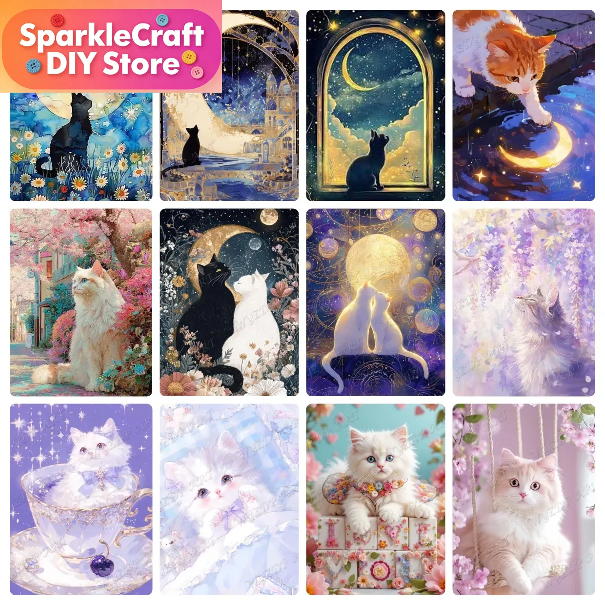 Resin Art Home Decor - Dier Kat Maan Diamant Schilderij Kit