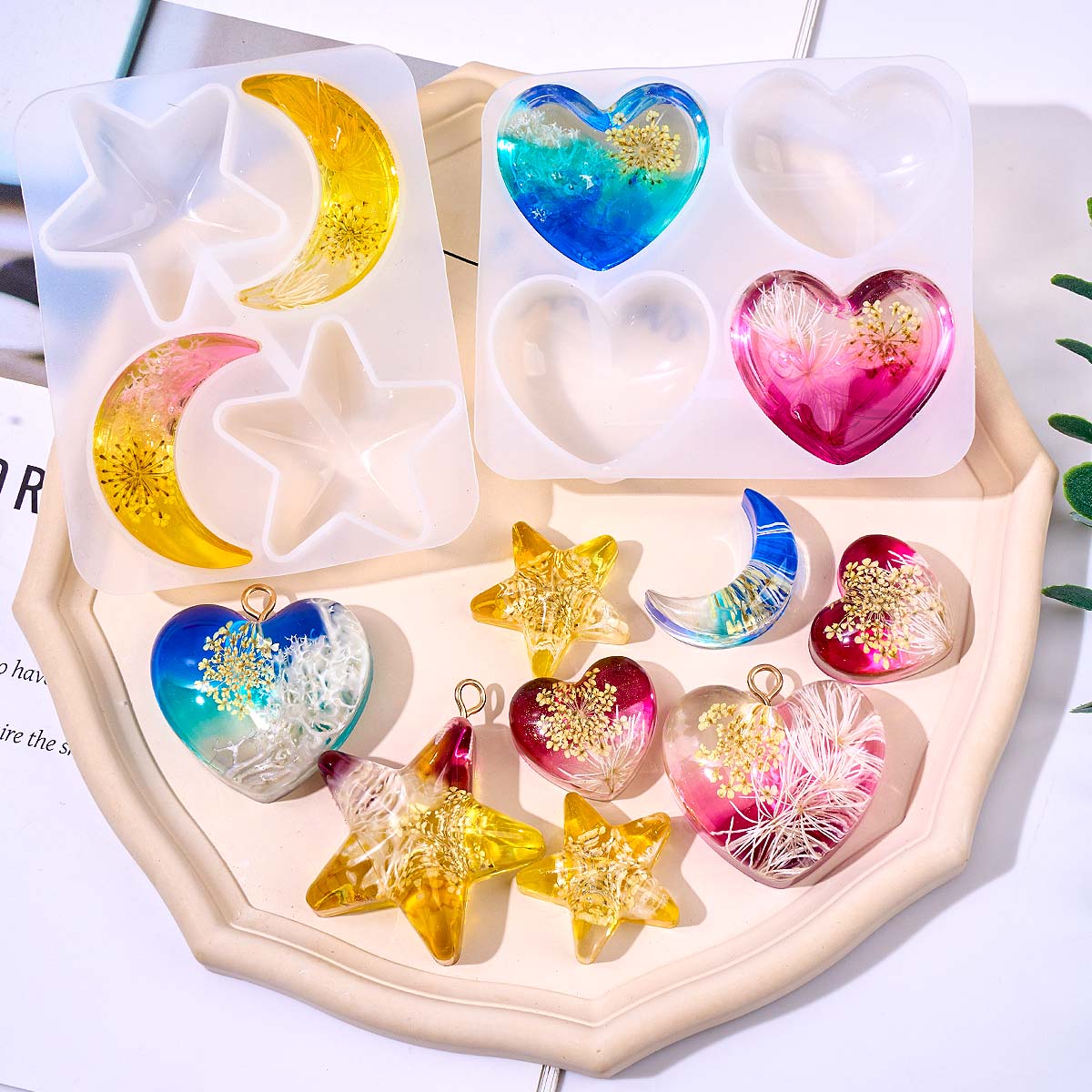 Resin Art Heart - Hart Ster Maan Hanger Siliconen Mal