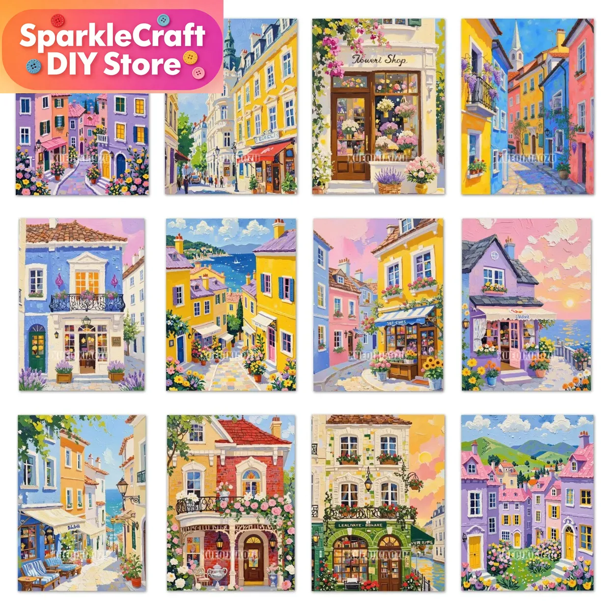 Resin Art Home Decor - Cartoon sprookjeswereld kleurrijke stad landschap diamant