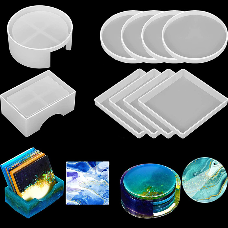 Coaster Mold Square - Ronde Vierkante Onderzetter Siliconen Mal Diy