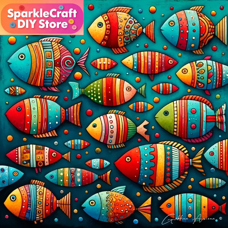 Resin Art Home Decor - Kleurrijk, grappig viskooltje 5D diamant schilderij