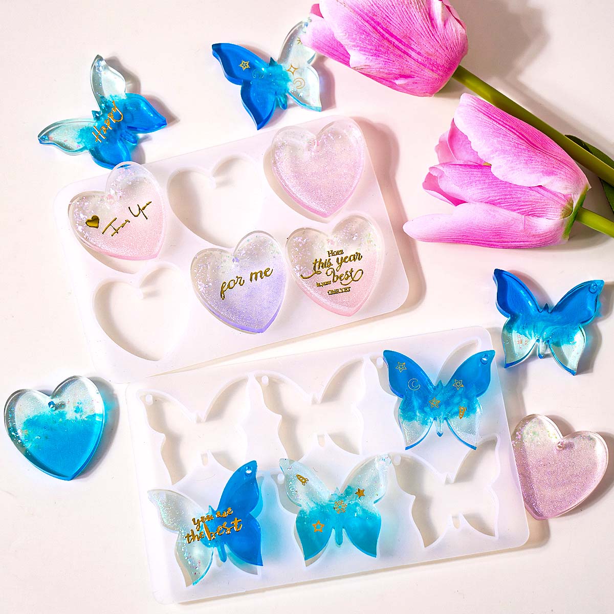 Zes-gaats siliconen mal met ga - Resin Art Heart recensie en prijs